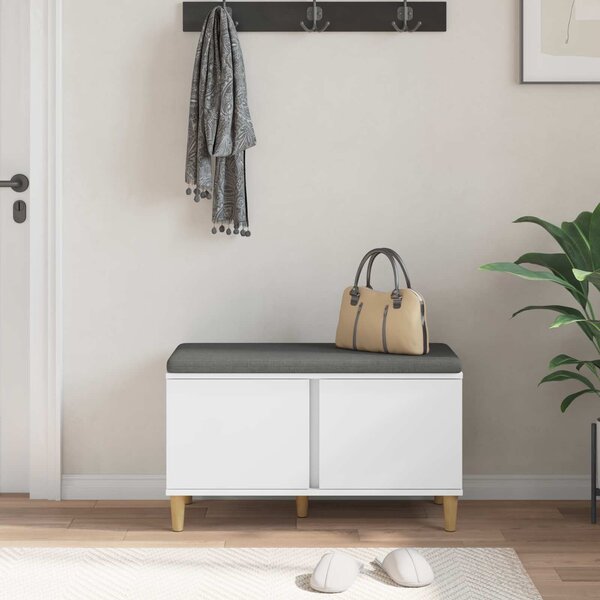 VidaXL Előtér pad párnával Fehér 80 x 38 x 46 cm Műanyag Fa és Szövet