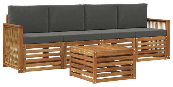VidaXL Kültéri kanapé szett 5 pcs Természetes és antracit Tömör Akácfa