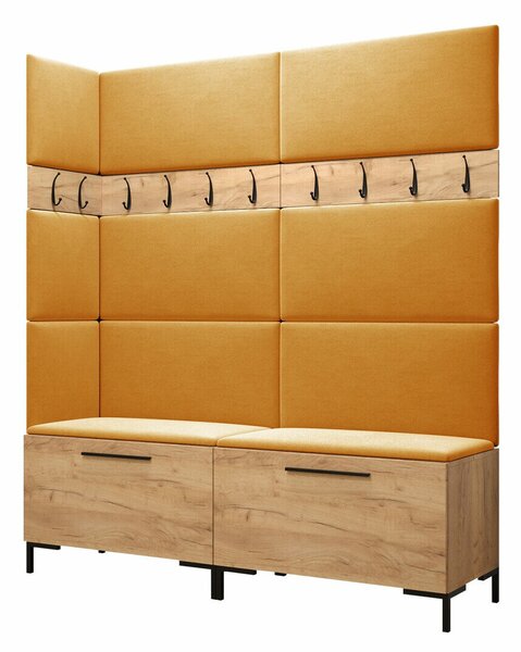 Előszoba garnitúra Nomal V, 196x168x46cm, Craft tölgy, Laminált forgácslap, Kárpit