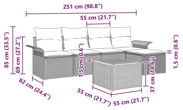VidaXL Kerti Kanapé Szett 6 db Szürke polirattan
