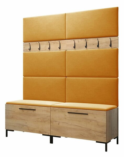 Előszoba garnitúra Nomal II, 196x168x46cm, Craft tölgy, Laminált forgácslap, Kárpit