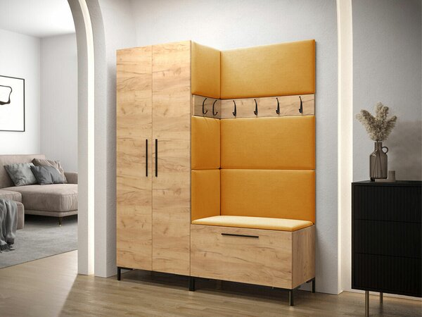 Előszoba garnitúra Nomal I, 196x158x44cm, Craft tölgy, Kárpit, Laminált forgácslap