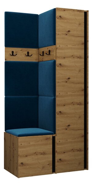 Előszoba garnitúra Pinis XXIV, 186x82x46cm, Artisan tölgy, Fekete, Kárpit, Laminált forgácslap