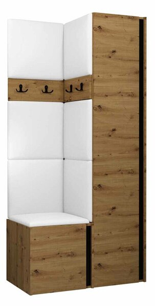 Előszoba garnitúra Pinis XXIV, 186x82x46cm, Artisan tölgy, Fekete, Öko-bőr, Laminált forgácslap
