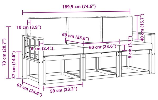 VidaXL Kültéri kanapé szett 3 pcs Fehér és Világosszürke