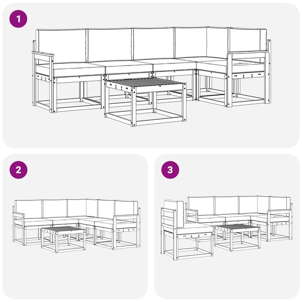 VidaXL Kültéri kanapé szett 6 pcs Fehér és Antracitszürke Tömör Akácfa