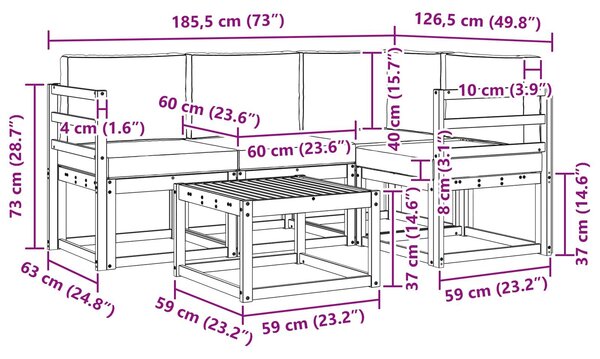 VidaXL Kültéri kanapé szett 5 pcs Fehér és Világosszürke