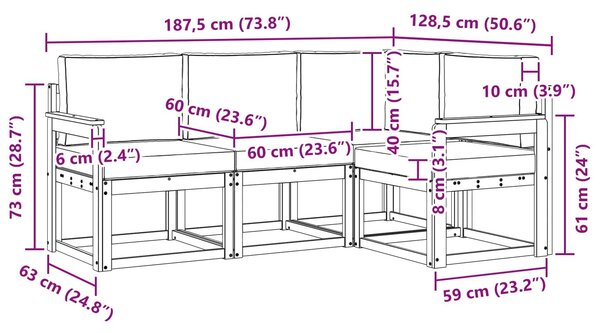 VidaXL Kültéri kanapé szett 4 pcs Fehér és Világosszürke