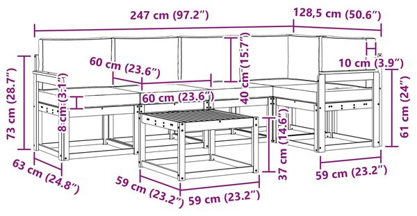 VidaXL Kültéri kanapé szett 6 pcs Fehér és Antracitszürke Tömör Akácfa