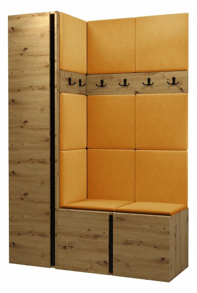 Előszoba garnitúra Pinis IX, 186x124x46cm, Artisan tölgy, Kárpit, Laminált forgácslap