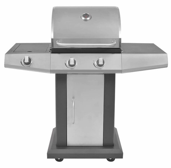 VidaXL Gáz Grillsütő kerékkel, ajtóval, Ezüst Acél, fém tömlővel