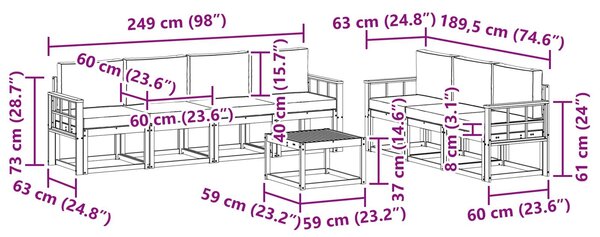 VidaXL Kültéri kanapé szett 8 pcs Fehér és Világosszürke