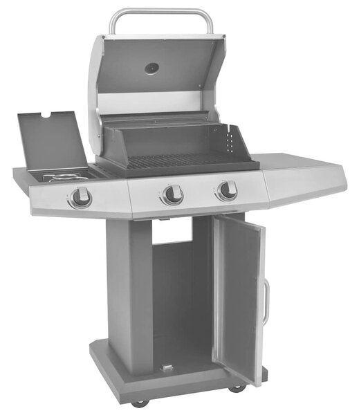 VidaXL Gáz Grillsütő kerékkel, ajtóval, Ezüst Acél, fém tömlővel