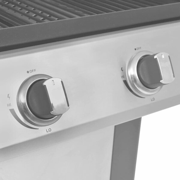 VidaXL Gáz Grillsütő kerékkel, ajtóval, Ezüst Acél, fém tömlővel