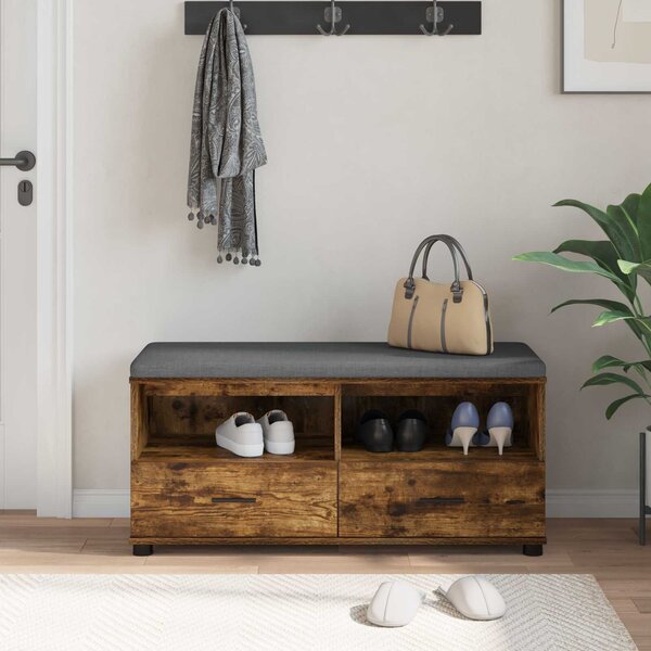 VidaXL Előtér pad Füstölt Tölgy 100 x 38 x 46 cm Műanyag Fa és Szövet