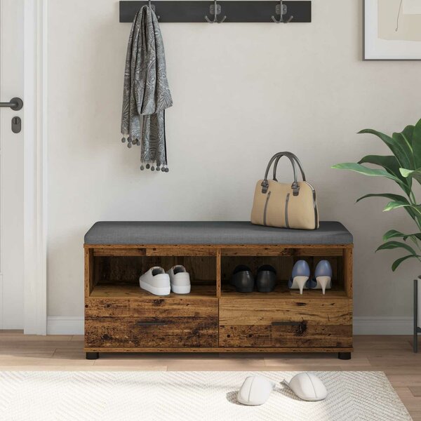 VidaXL Előtér pad Öreg fa 100 x 38 x 46 cm Műanyag Fa és Szövet