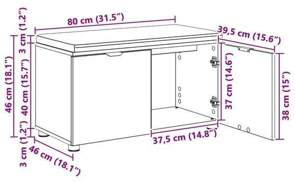 VidaXL Előtér pad párnával tárolóval Sonoma tölgy 80 x 46 x 46 cm