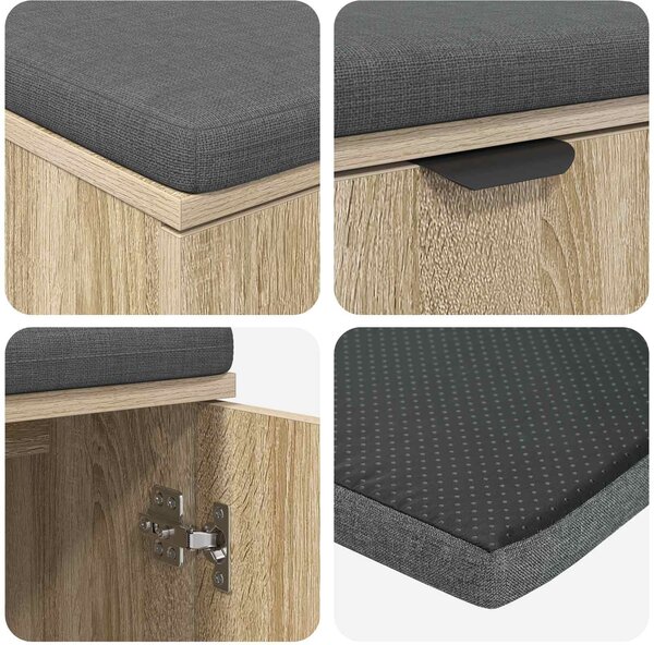 VidaXL Előtér pad párnával tárolóval Sonoma tölgy 80 x 46 x 46 cm