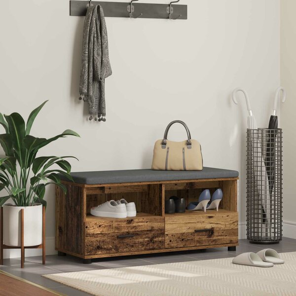 VidaXL Előtér pad Öreg fa 100 x 38 x 46 cm Műanyag Fa és Szövet