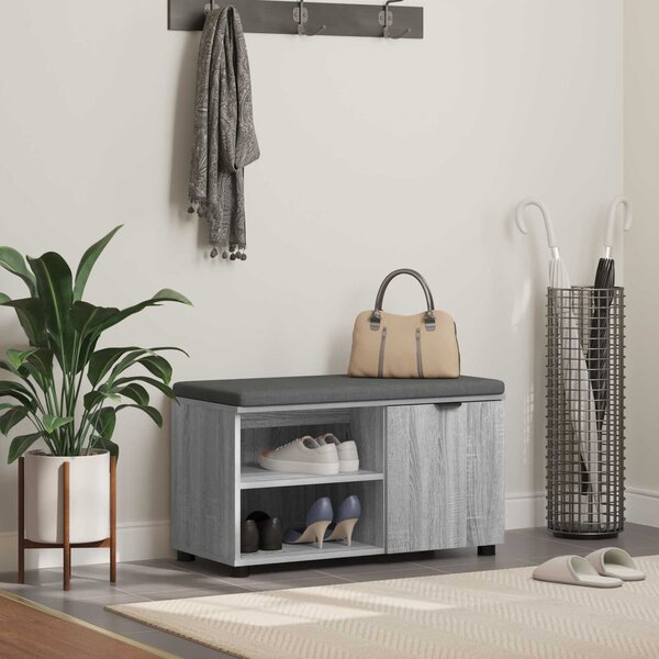 VidaXL Előtér pad párnával Egyszínű Szürke Sonoma 80 x 38 x 46 cm