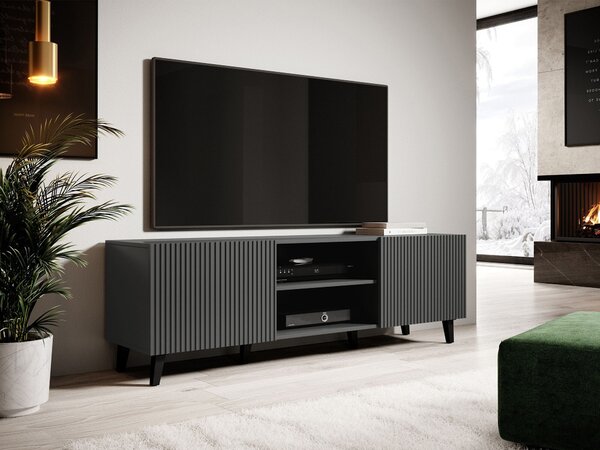 TV-állvány Comes, Közepes sűrűségű farostlemez, Laminált forgácslap, 53x150x42cm, Antracit, Fekete