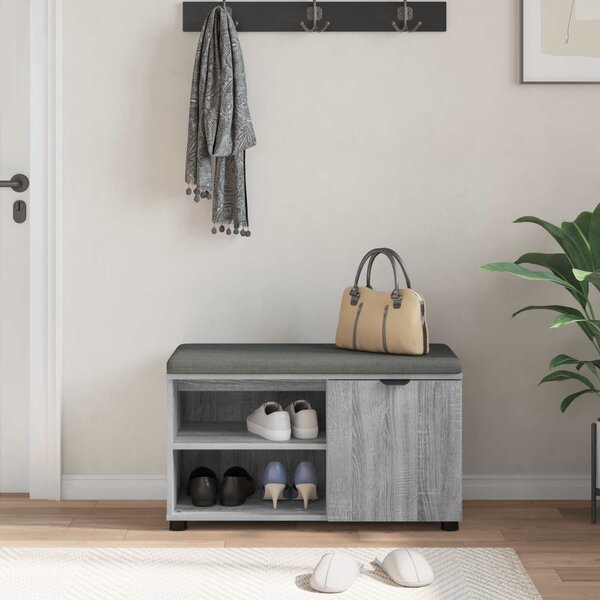 VidaXL Előtér pad párnával Egyszínű Szürke Sonoma 80 x 38 x 46 cm
