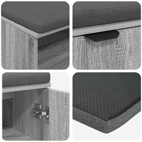 VidaXL Előtér pad párnával Egyszínű Szürke Sonoma 80 x 38 x 46 cm