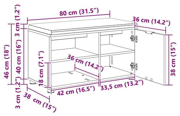 VidaXL Előtér pad párnával Egyszínű Szürke Sonoma 80 x 38 x 46 cm