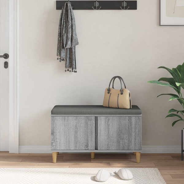 VidaXL Előtér pad Szürke Sonoma 80 x 38 x 46 cm Műanyag Fa és Szövet