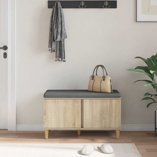 VidaXL Előtér pad Sonoma tölgy 80 x 38 x 46 cm Műanyag Fa és Szövet