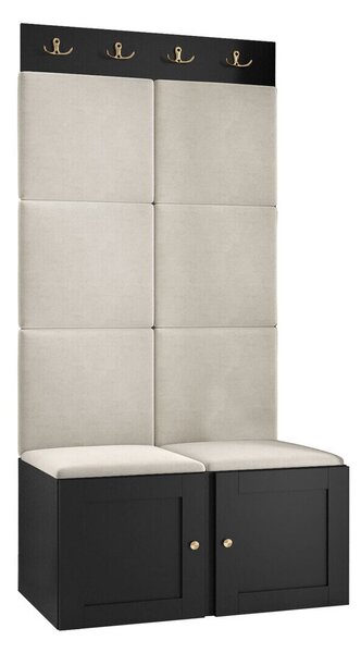 Előszoba garnitúra Hartford 375, 186x84x46cm, Világosbarna, Fekete, Laminált forgácslap, Kárpit, Közepes sűrűségű farostlemez