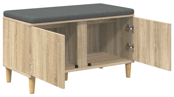 VidaXL Előtér pad Sonoma tölgy 80 x 38 x 46 cm Műanyag Fa és Szövet