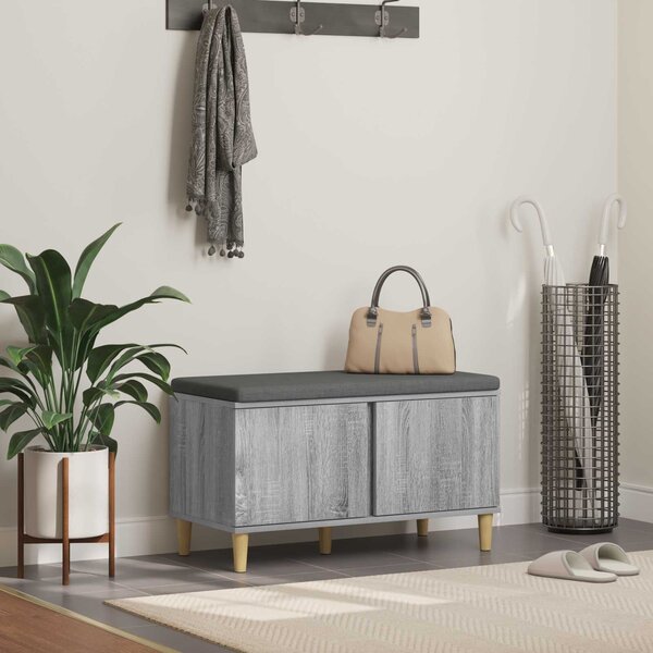 VidaXL Előtér pad Szürke Sonoma 80 x 38 x 46 cm Műanyag Fa és Szövet