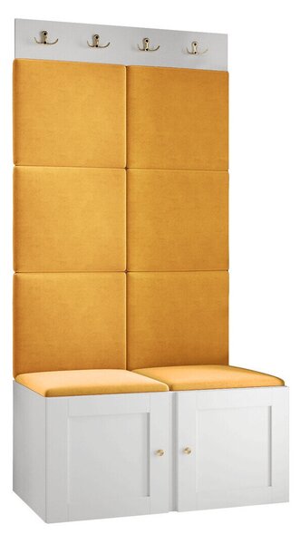 Előszoba garnitúra Hartford 375, 186x84x46cm, Fehér, Sárga, Laminált forgácslap, Kárpit, Közepes sűrűségű farostlemez