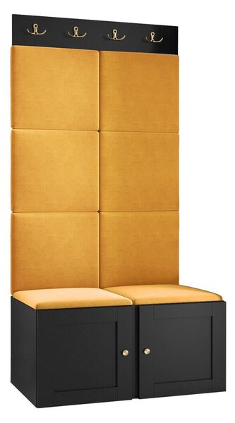 Előszoba garnitúra Hartford 375, 186x84x46cm, Sárga, Fekete, Közepes sűrűségű farostlemez, Laminált forgácslap, Kárpit