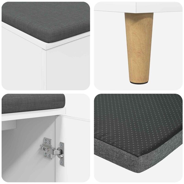 VidaXL Előtér pad párnával Fehér 100 x 38 x 46 cm Műanyag Fa és Szövet