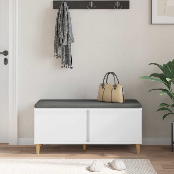 VidaXL Előtér pad párnával Fehér 100 x 38 x 46 cm Műanyag Fa és Szövet
