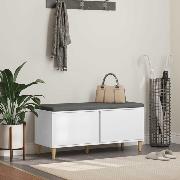 VidaXL Előtér pad párnával Fehér 100 x 38 x 46 cm Műanyag Fa és Szövet