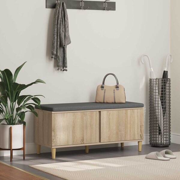 VidaXL Előtér pad Sonoma tölgy 100 x 38 x 46 cm Műanyag Fa és Szövet