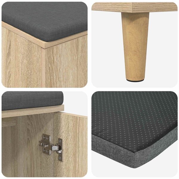 VidaXL Előtér pad Sonoma tölgy 100 x 38 x 46 cm Műanyag Fa és Szövet