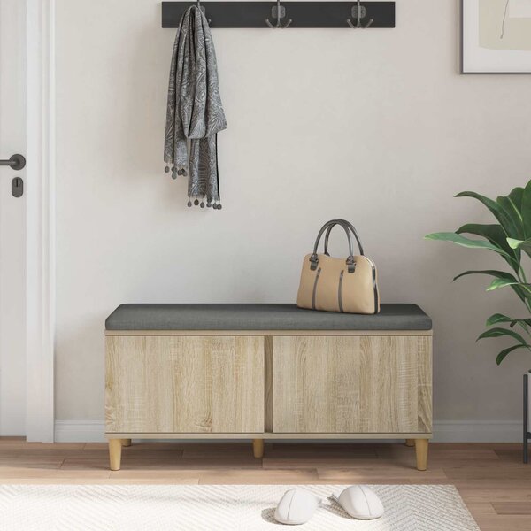 VidaXL Előtér pad Sonoma tölgy 100 x 38 x 46 cm Műanyag Fa és Szövet
