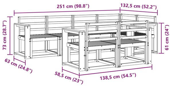VidaXL Kültéri kanapé szett 7 pcs Fehér Tömör Akácfa