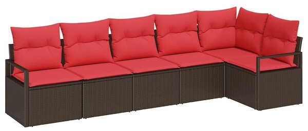 VidaXL Kerti Kanapé Szett párnával 6 pcs Barna és Piros polirattan