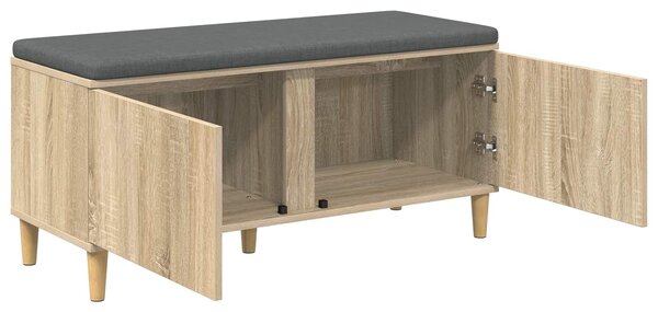 VidaXL Előtér pad Sonoma tölgy 100 x 38 x 46 cm Műanyag Fa és Szövet