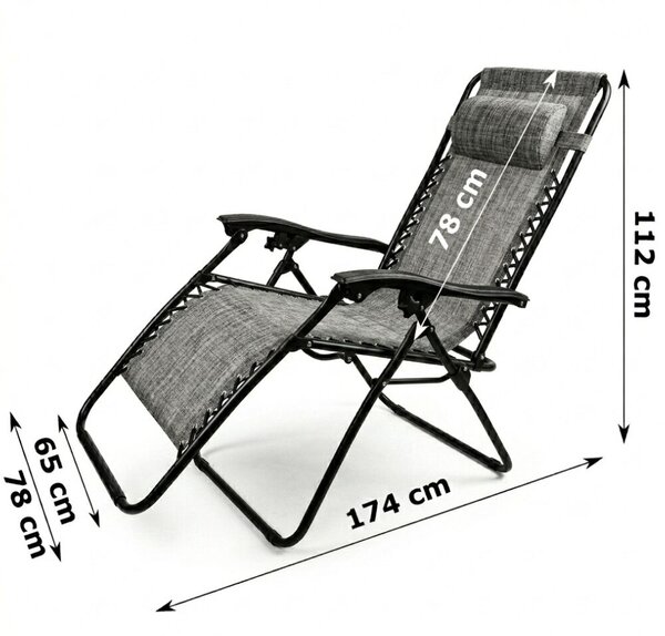 Gotel Zero Gravity napozószék pohártartóval - Szürke