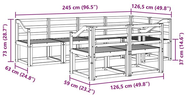 VidaXL Kültéri kanapé szett 7 pcs Fehér Tömör Akácfa