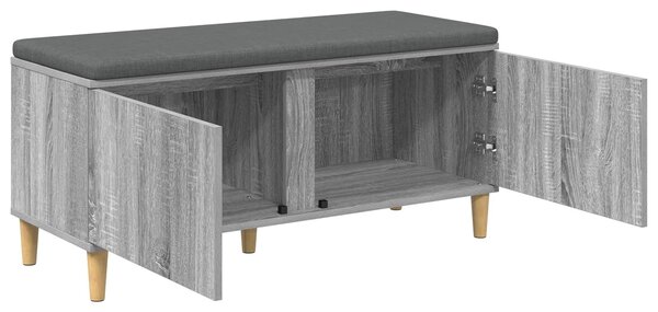 VidaXL Előtér pad Szürke Sonoma 100 x 38 x 46 cm Műanyag Fa és Szövet