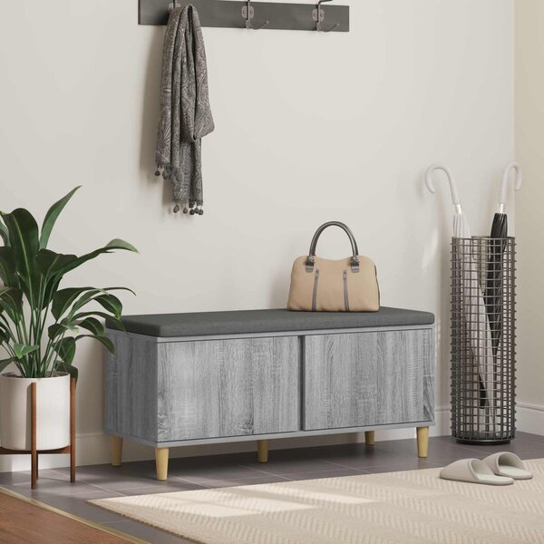 VidaXL Előtér pad Szürke Sonoma 100 x 38 x 46 cm Műanyag Fa és Szövet
