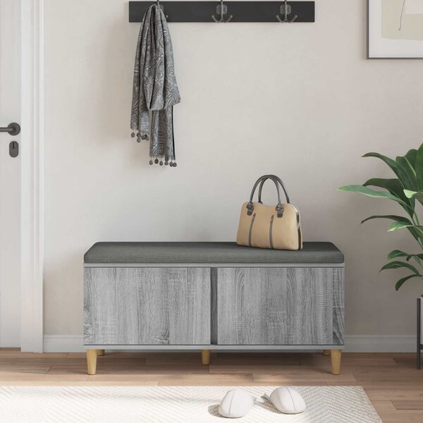 VidaXL Előtér pad Szürke Sonoma 100 x 38 x 46 cm Műanyag Fa és Szövet