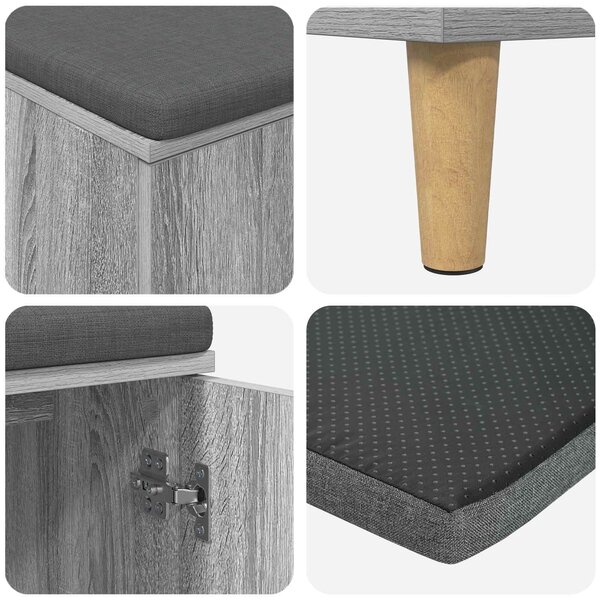 VidaXL Előtér pad Szürke Sonoma 100 x 38 x 46 cm Műanyag Fa és Szövet